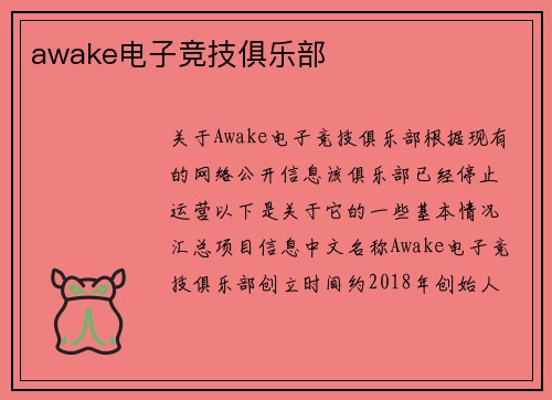 awake电子竞技俱乐部